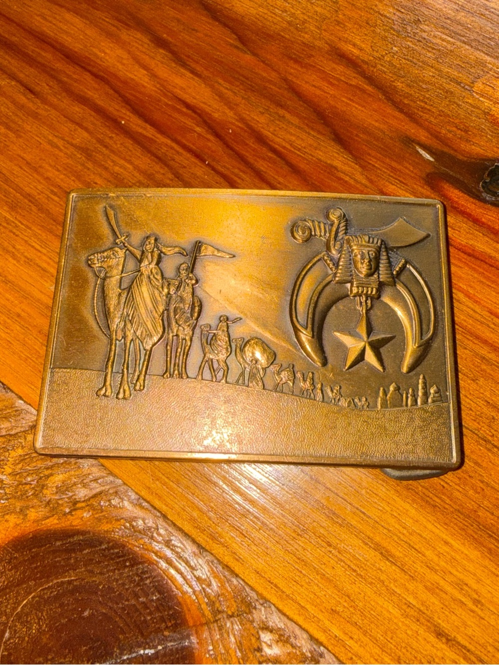 1978 Harry Klitzner Co Shriners Belt Buckle Solid Bronze Masonic Camel Vintage